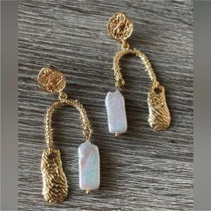 White Gold Pearl Asymmetrical Luxury Dangle Earrings